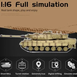 1/16 RC Tank 2.4G German Leopard 2A7 Main Battle Tank Vehicle Model Toys with Lights&Sounds (Basic Version)