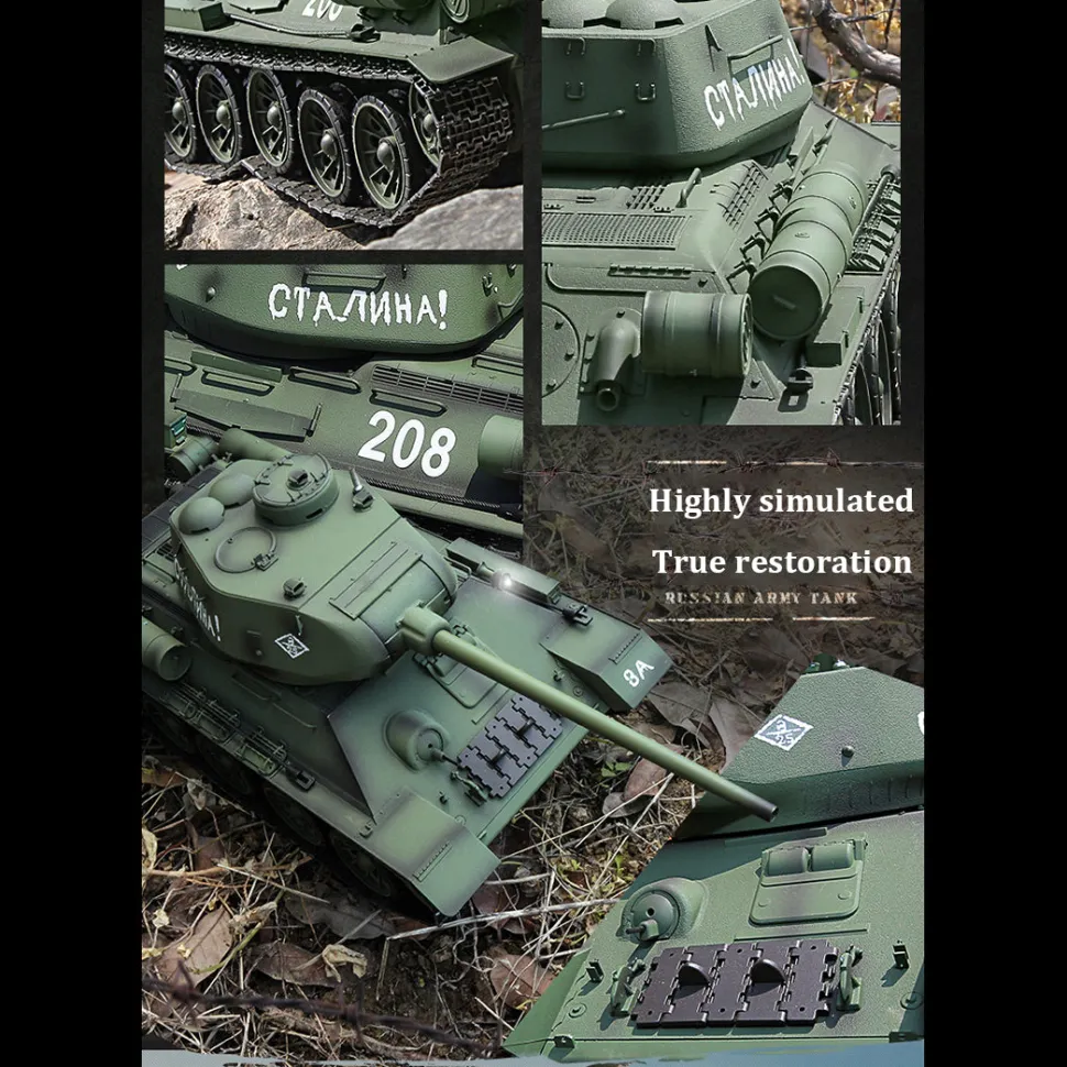 1/16 RC Tank Soviet T-34 Medium Tank 2.4G Remote Control Model Military Tank with Sound Smoke Shooting Effect - Upgraded Edition