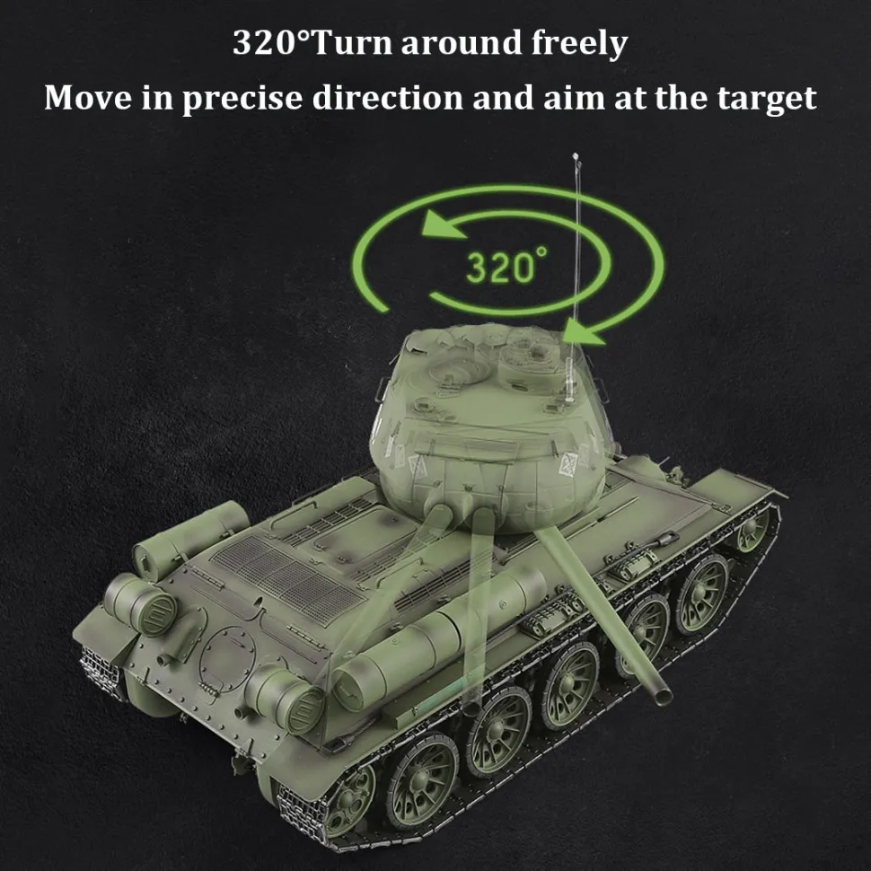 1/16 RC Tank Soviet T-34 Medium Tank 2.4G Remote Control Model Military Tank with Sound Smoke Shooting Effect - Upgraded Edition