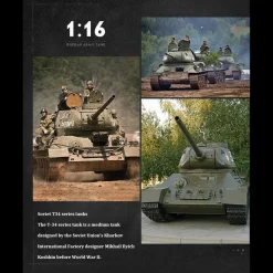 1/16 RC Tank Soviet T-34 Medium Tank 2.4G Remote Control Model Military Tank with Sound Smoke Shooting Effect - Upgraded Edition