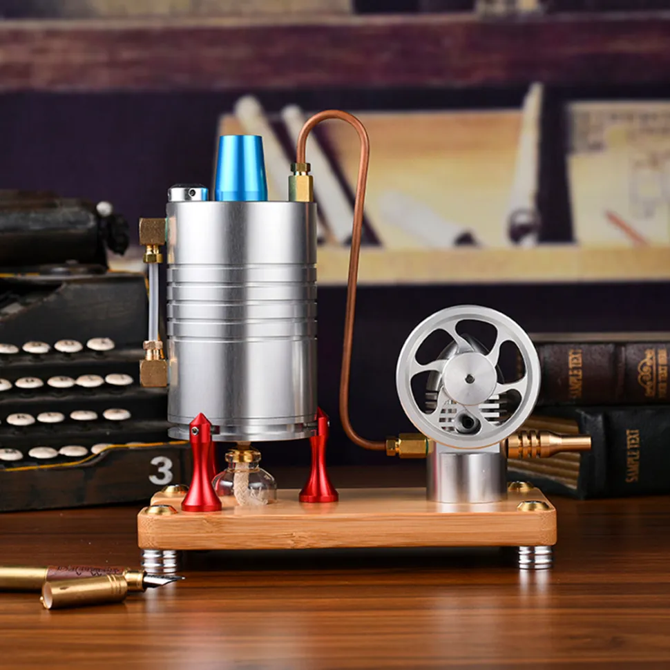 Retro All-metal Vertical Steam Engine Model with Base, Boiler and Alcohol Lamp