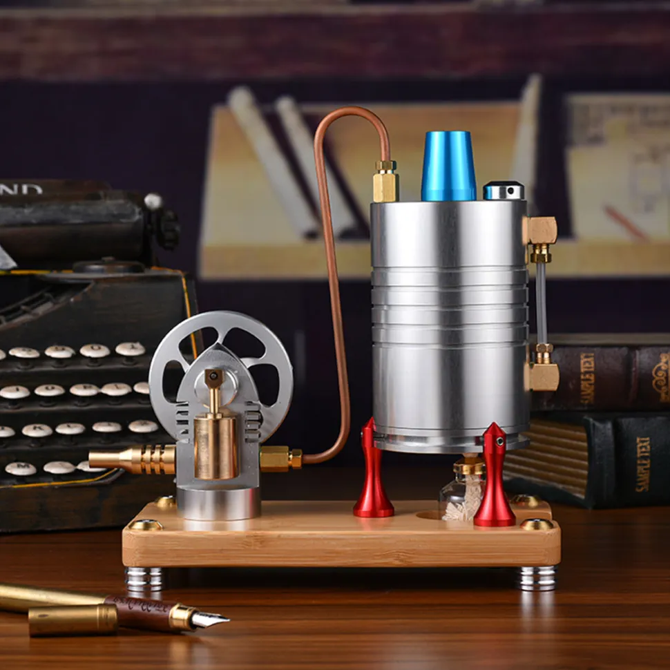 Retro All-metal Vertical Steam Engine Model with Base, Boiler and Alcohol Lamp