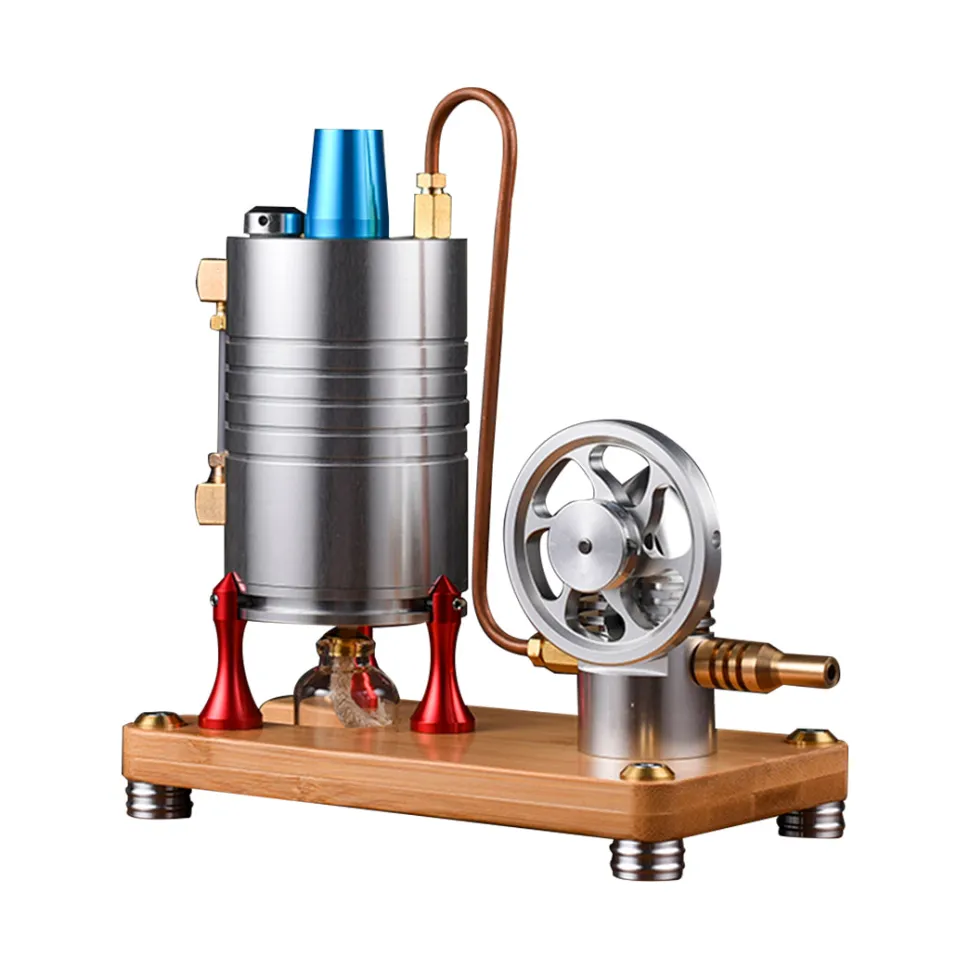 Retro All-metal Vertical Steam Engine Model with Base, Boiler and Alcohol Lamp