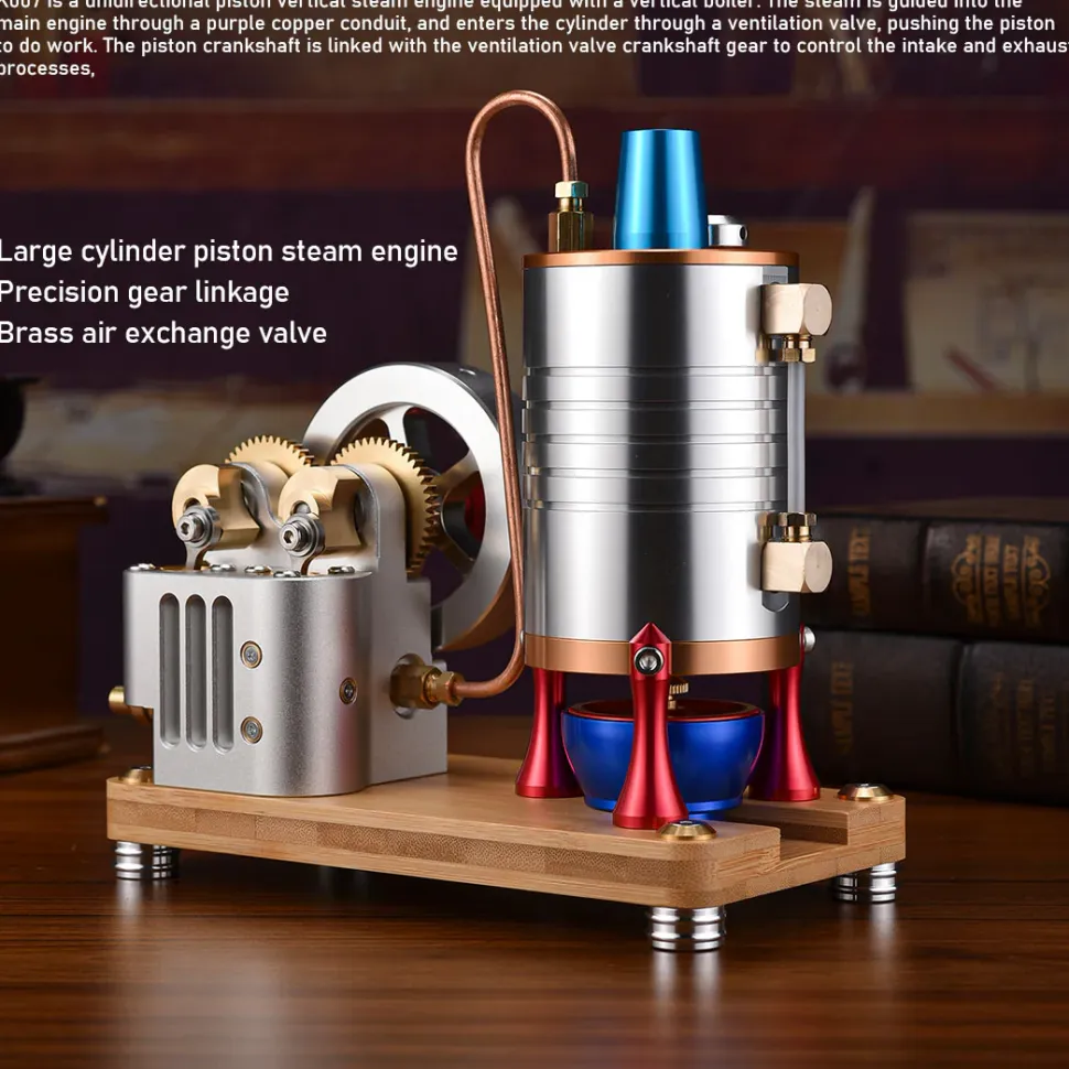 Retro All-metal Vertical Twin-Cylinder Steam Engine Model with Dynamic Balanced Crankshaft RTR STEM Model