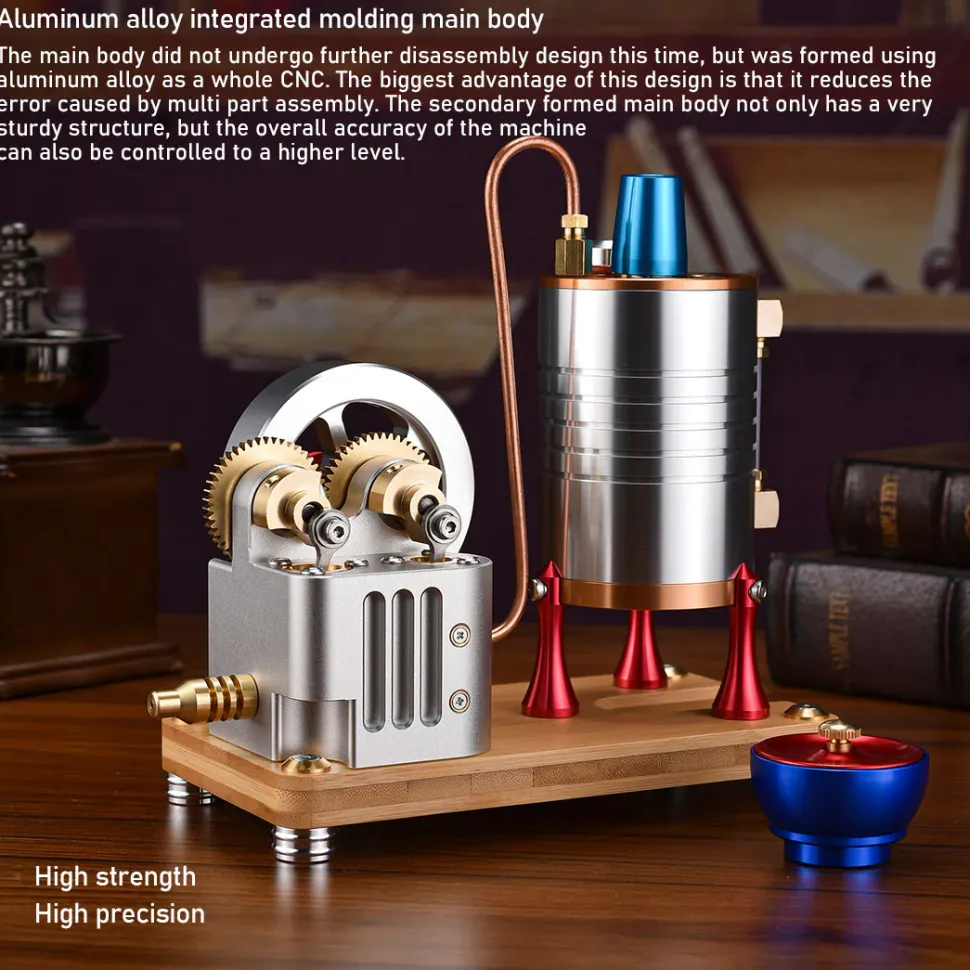 Retro All-metal Vertical Twin-Cylinder Steam Engine Model with Dynamic Balanced Crankshaft RTR STEM Model
