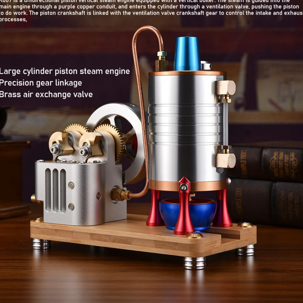 Retro All-metal Vertical Twin-Cylinder Steam Engine Model with Dynamic Balanced Crankshaft RTR STEM Model