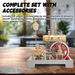RETROL SE-02 Full Metal Stationary Steam Engine Model and Boiler Model Kit with Generator and Street Lamp