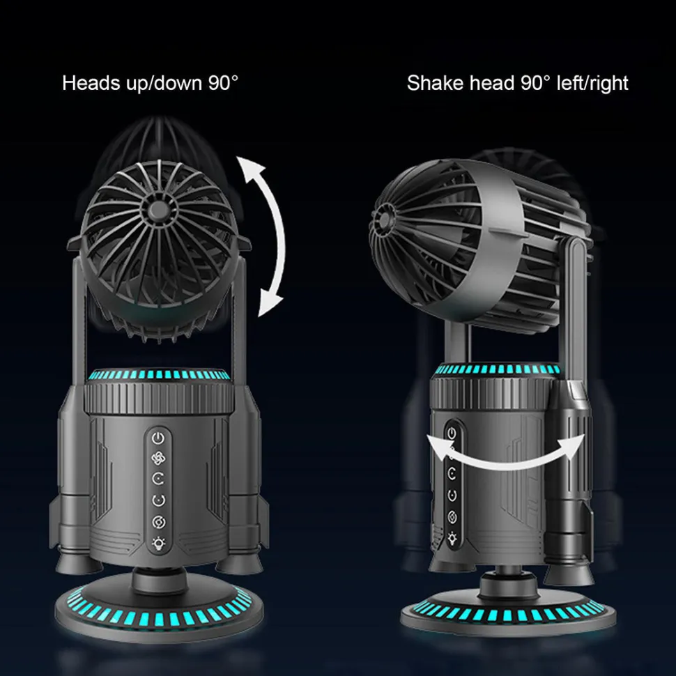 Rocket-Style Desktop Fan with Dual Mist Spray & RGB Lights - Ultra-Quiet Tech Decor for Office