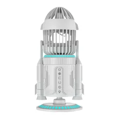 Rocket-Style Desktop Fan with Dual Mist Spray & RGB Lights - Ultra-Quiet Tech Decor for Office
