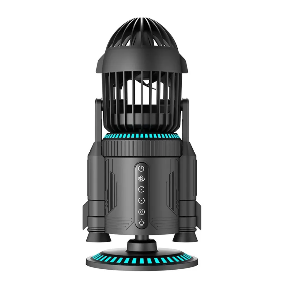 Rocket-Style Desktop Fan with Dual Mist Spray & RGB Lights - Ultra-Quiet Tech Decor for Office