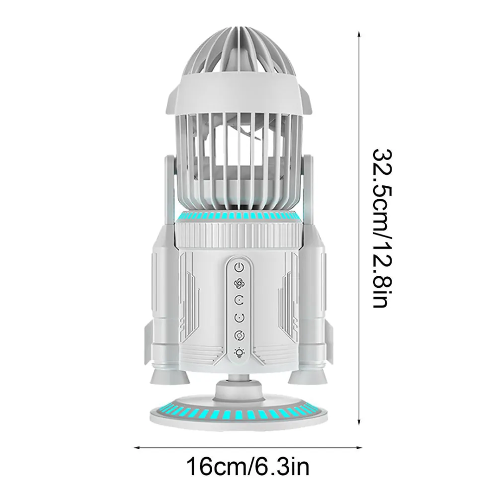 Rocket-Style Desktop Fan with Dual Mist Spray & RGB Lights - Ultra-Quiet Tech Decor for Office