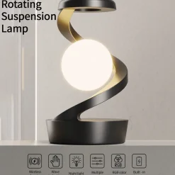 Rotating Levitating Night Light – Wireless Charging Bedside Ambient Lamp, Desktop Decor