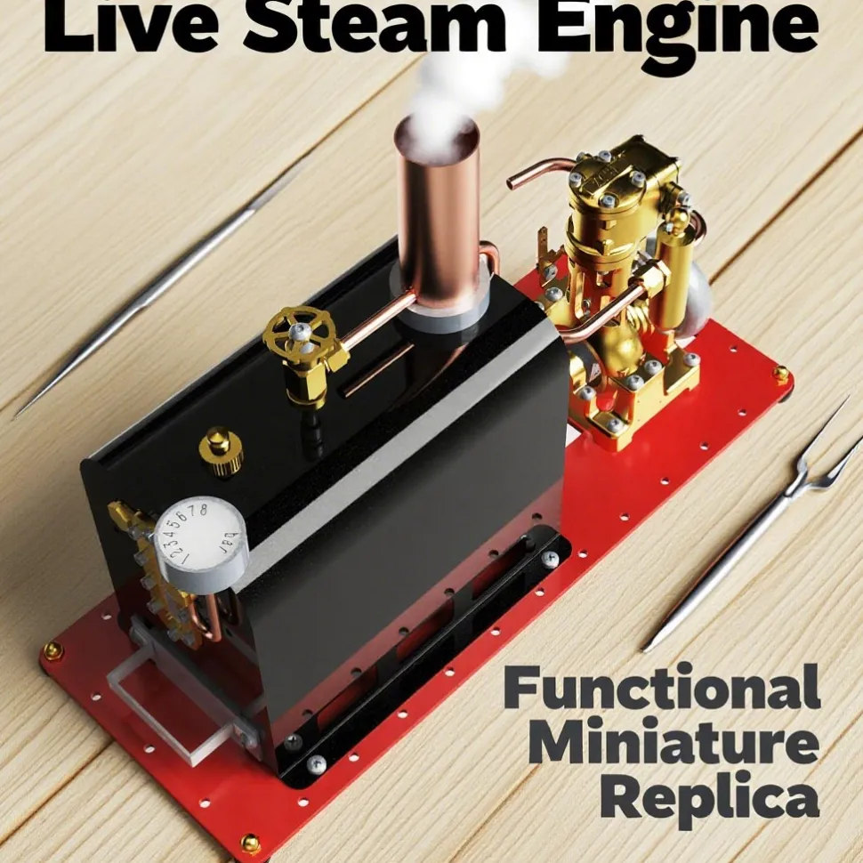 RW-BL1K Mini Reversible Reciprocating Single-Cylinder Live Steam Engine Kit with Boiler DIY Kit