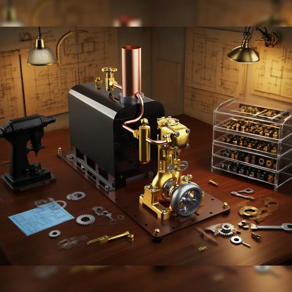 RW-BL1K Mini Reversible Reciprocating Single-Cylinder Live Steam Engine Kit with Boiler DIY Kit