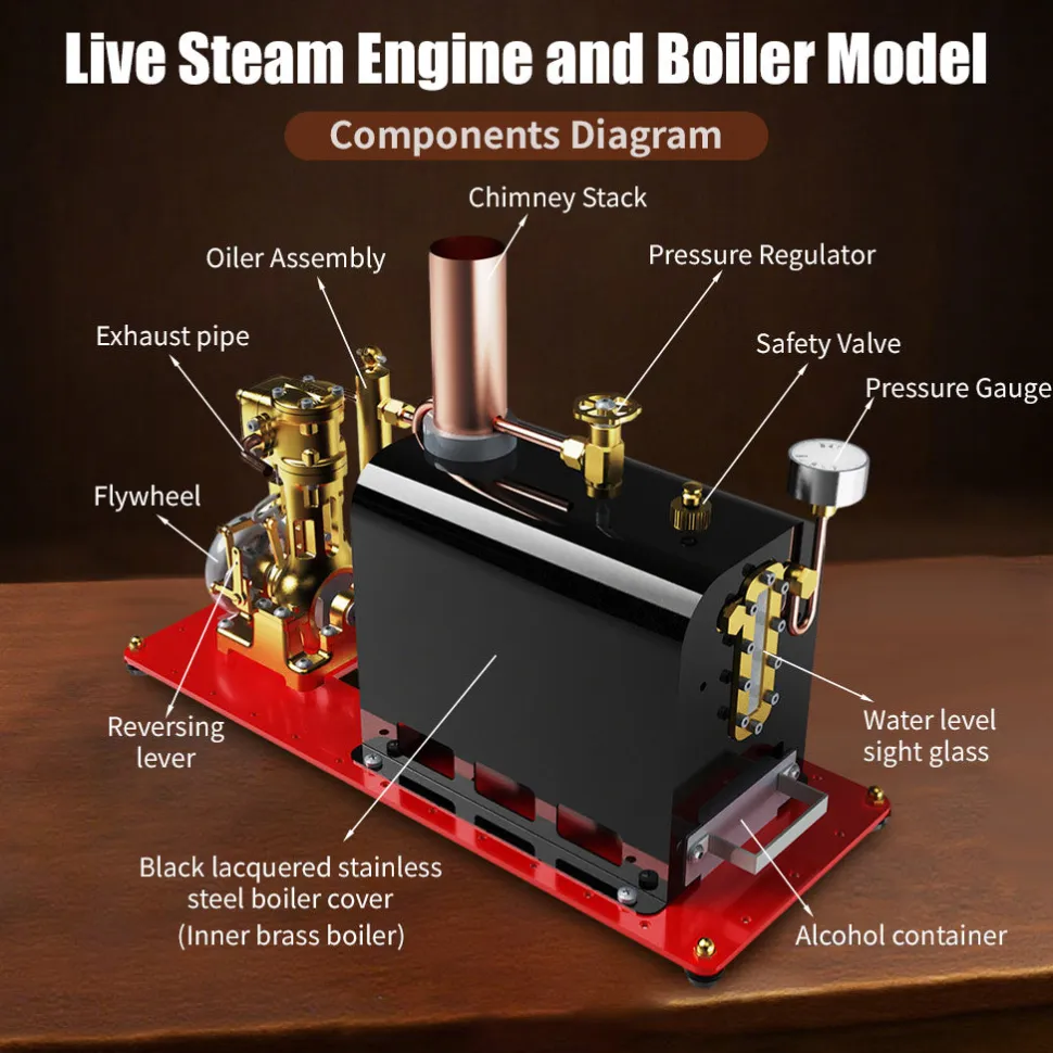 RW-BL1K Mini Reversible Reciprocating Single-Cylinder Live Steam Engine Kit with Boiler DIY Kit