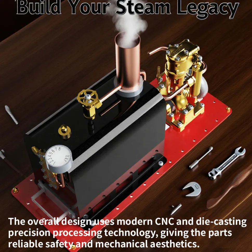 RW-BL1K Mini Reversible Reciprocating Single-Cylinder Live Steam Engine Kit with Boiler DIY Kit
