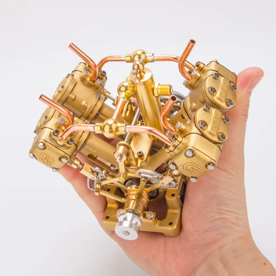 RW-V4 Mini V-Shape 4-Cylinder Reciprocating Steam Engine Model for 90-150cm Steamships