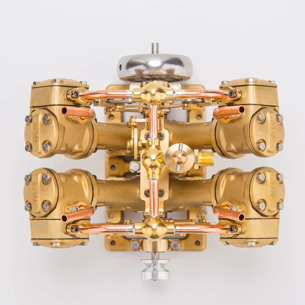 RW-V4 Mini V-Shape 4-Cylinder Reciprocating Steam Engine Model for 90-150cm Steamships