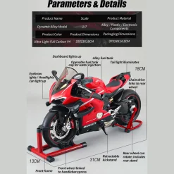 1/7 Scale Alloy Dynamic Motorcycle Model V4 Top Edition with Ignition System & Smoke Spray