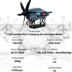 1/6 Scale C130 FDM 3D-Printed Variable-Pitch Turboprop Engine Model, STEM Educational Tool