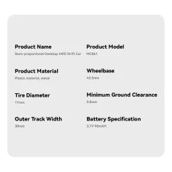 1/64 Scale 2.4G 4CH 4WD Half-Proportional Steering RC Drift Car with Realistic Brake Calipers