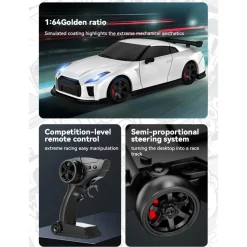 1/64 Scale 2.4G 4CH 4WD Half-Proportional Steering RC Drift Car with Realistic Brake Calipers