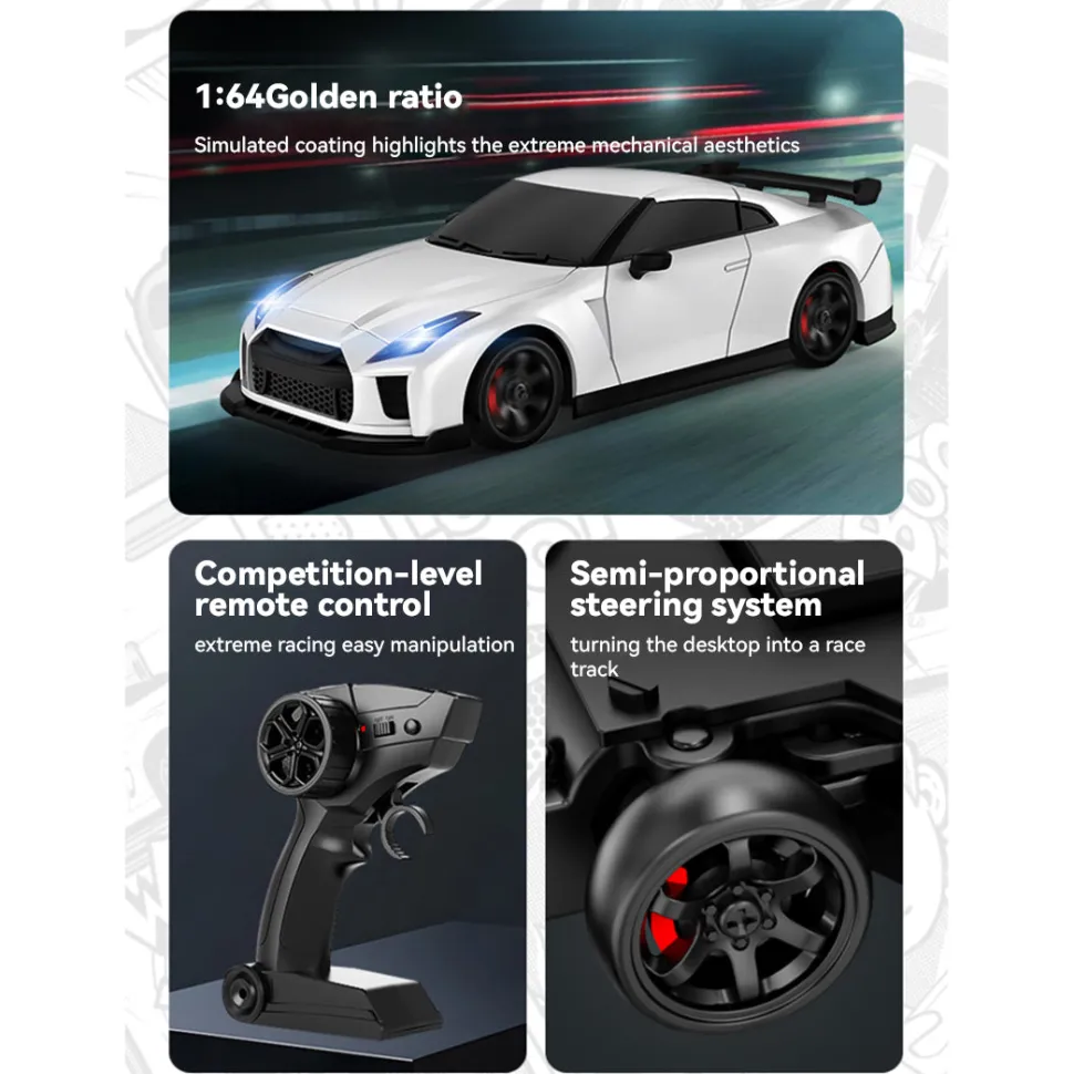1/64 Scale 2.4G 4CH 4WD Half-Proportional Steering RC Drift Car with Realistic Brake Calipers