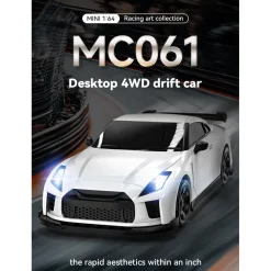 1/64 Scale 2.4G 4CH 4WD Half-Proportional Steering RC Drift Car with Realistic Brake Calipers