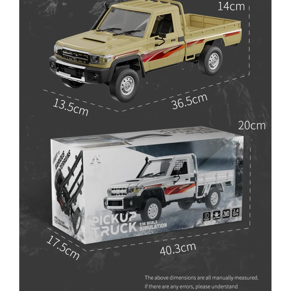 1/14 Scale 2.4G Full-Proportional RC Pickup Truck with Independent Suspension and Adjustable Gear Settings