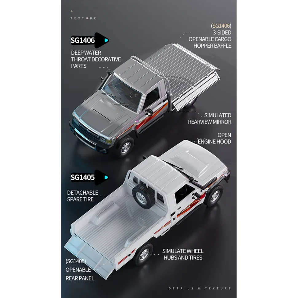 1/14 Scale 2.4G Full-Proportional RC Pickup Truck with Independent Suspension and Adjustable Gear Settings