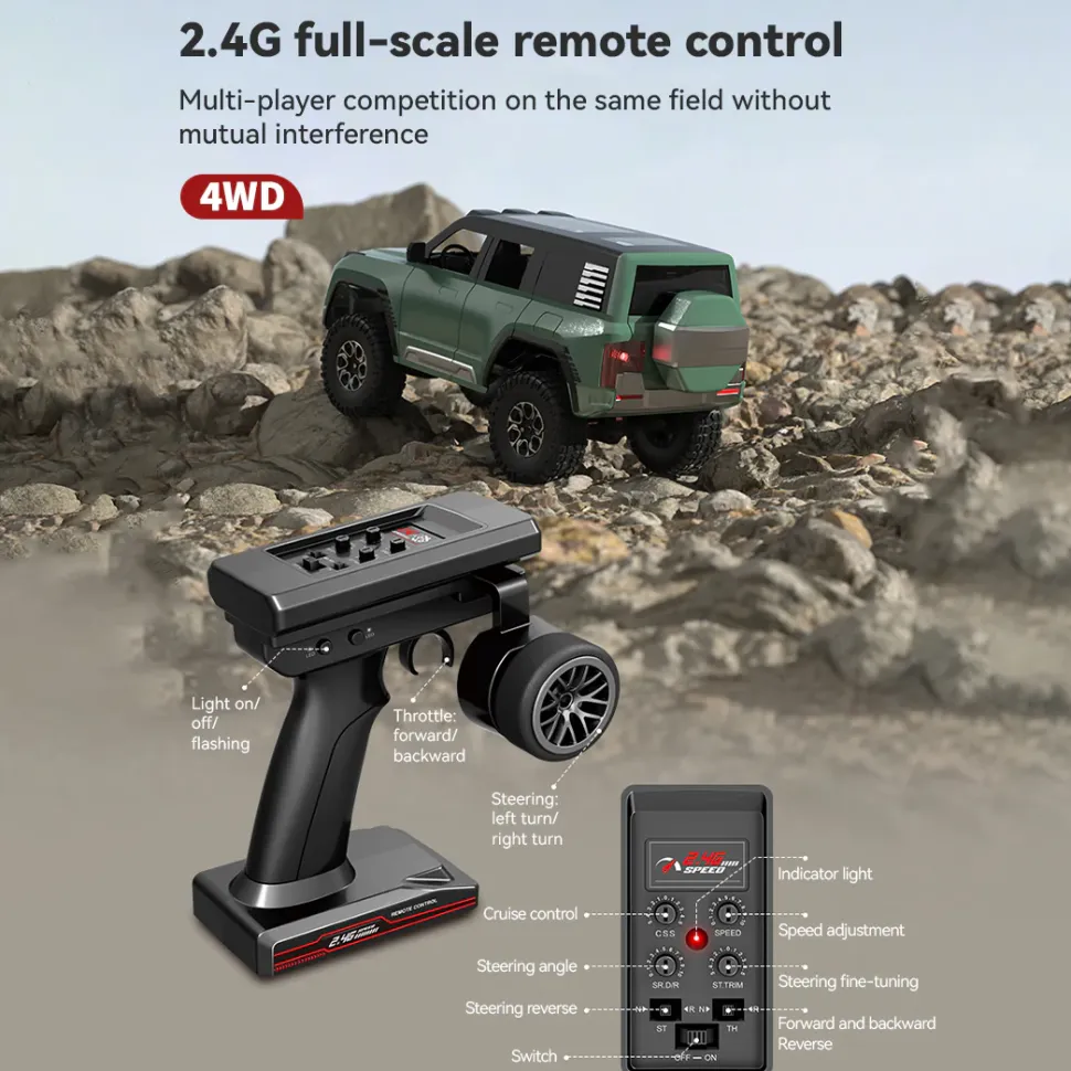 1/24 Scale 2.4G Full-Time 4WD Full-Proportional RC Off-Road Car Miniature Model Gifts