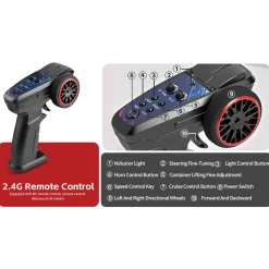1/64 Scale 2.4GHz 4WD RC Container Truck, RTR RC Semi Truck with Proportional Steering, Independent Trailer Control, 3 Speed Gears, Cruise Function, Lifting Support Legs, Light & Sound Effects