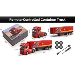 1/64 Scale 2.4GHz 4WD RC Container Truck, RTR RC Semi Truck with Proportional Steering, Independent Trailer Control, 3 Speed Gears, Cruise Function, Lifting Support Legs, Light & Sound Effects