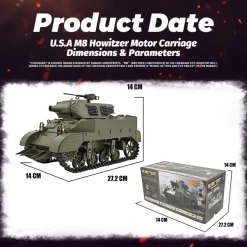 1/16 Scale 2.4G U.S. M8 Self-Propelled Howitzer RC Simulation Tank Model with Sound and Lights, Telescoping Smoke, Dual-Speed Modes