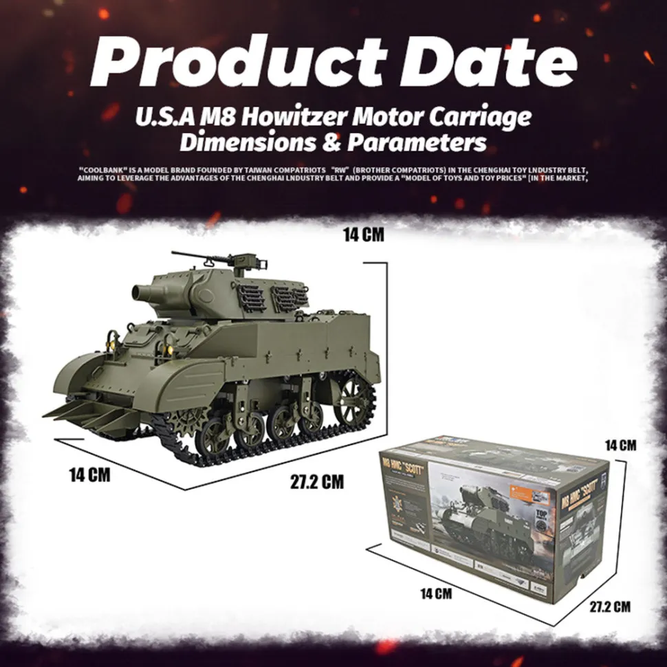 1/16 Scale 2.4G U.S. M8 Self-Propelled Howitzer RC Simulation Tank Model with Sound and Lights, Telescoping Smoke, Dual-Speed Modes