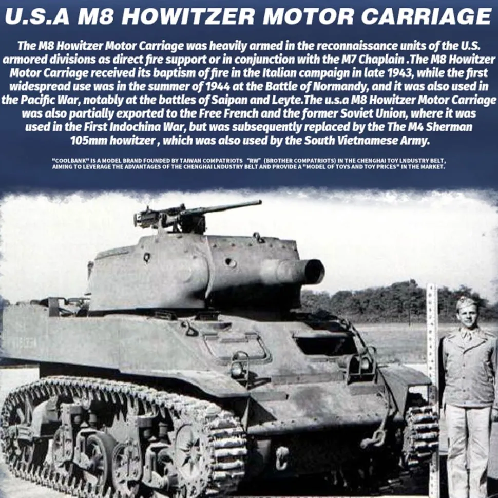 1/16 Scale 2.4G U.S. M8 Self-Propelled Howitzer RC Simulation Tank Model with Sound and Lights, Telescoping Smoke, Dual-Speed Modes