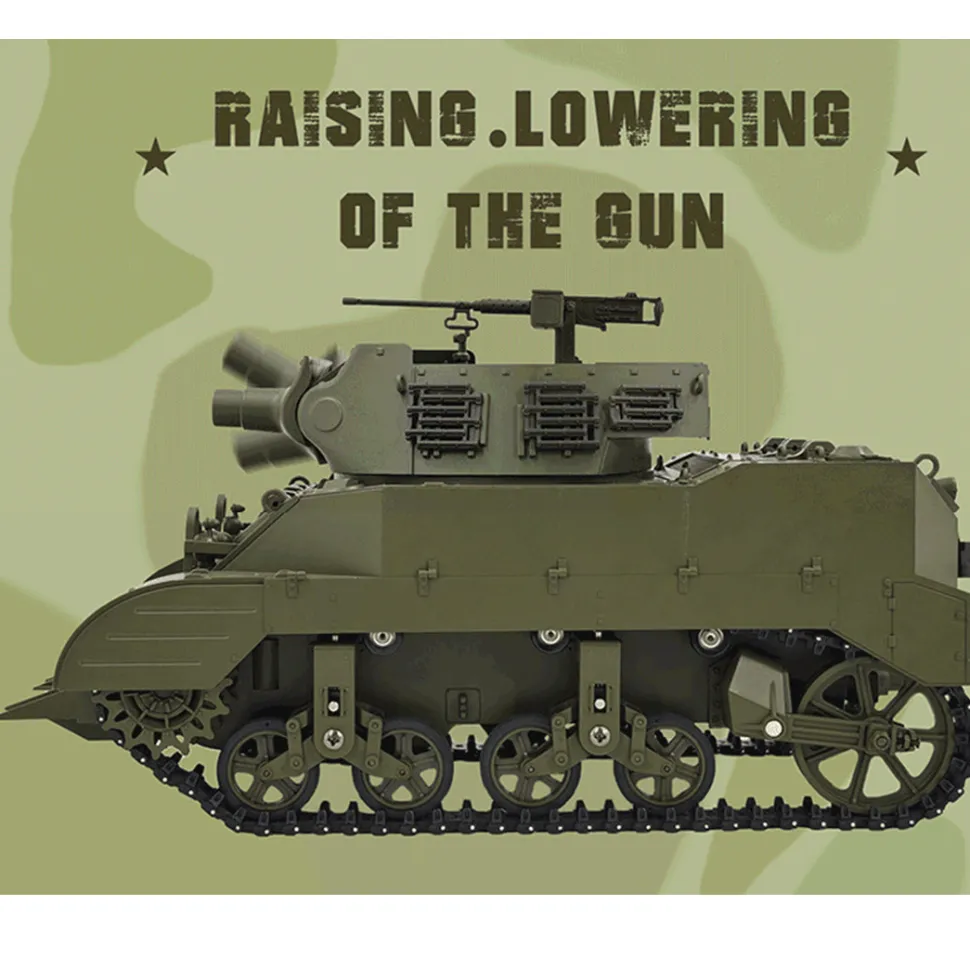 1/16 Scale 2.4G U.S. M8 Self-Propelled Howitzer RC Tank Model with Sound and Lights, Telescoping Smoke, Dual-Speed Modes