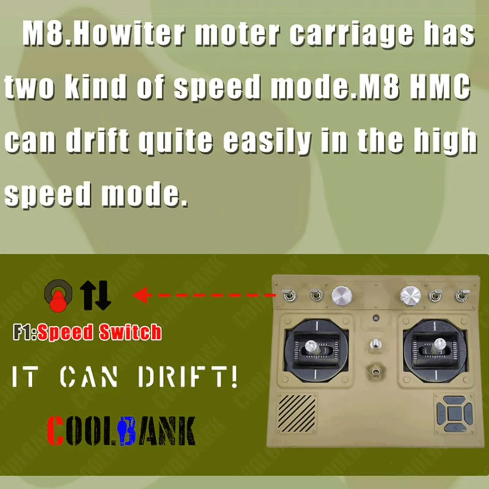 1/16 Scale 2.4G U.S. M8 Self-Propelled Howitzer RC Tank Model with Sound and Lights, Telescoping Smoke, Dual-Speed Modes