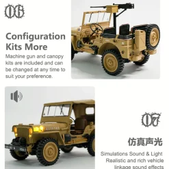 1/14 Scale 2.4G U.S. Willys RC Simulation Off-Road Car Model with Dual-Speed Switching