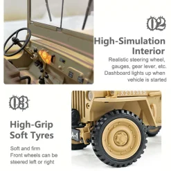 1/14 Scale 2.4G U.S. Willys RC Simulation Off-Road Car Model with Dual-Speed Switching