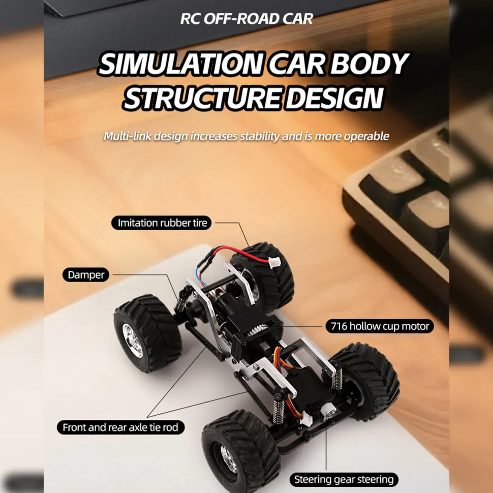 1/36 Scale 2.4G 4WD Proportional RC Off-Road Car – LED Lights, Long Battery Life