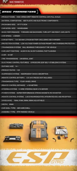 1/32 Scale 2.4G 4WD RC Drift Car with LED Headlights