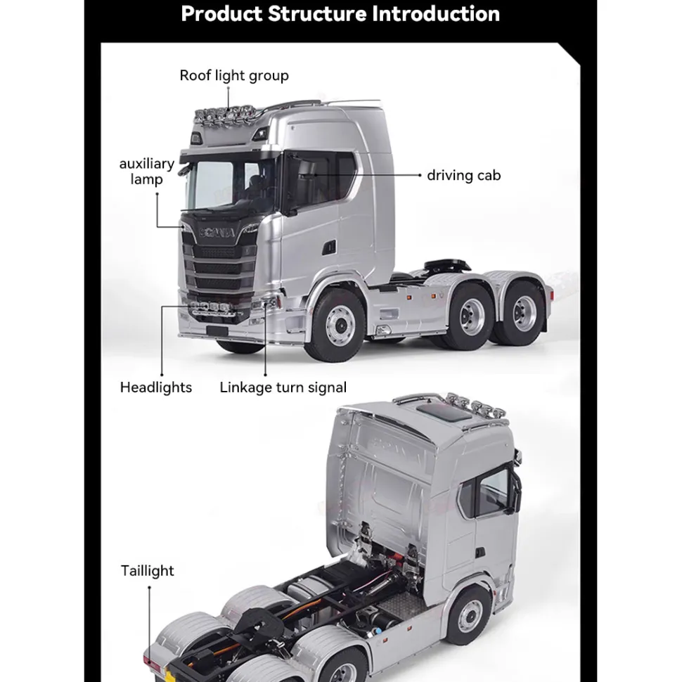 1/14 Scale 2.4G 6x6 All Wheel Drive Full-proportional RC Tractor Truck with 2-Speed and Realistic Sound and lights Gift for Boys