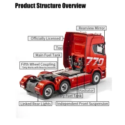 1/18 Scale 6x4 770S Heavy Duty Tractor Truck - RC Semi Trailer Model with Rear Wheel Drive