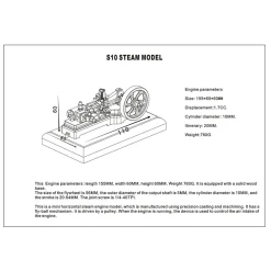 S10 1.7CC Mini Retro Horizontal Single-cylinder Reciprocating Double-acting Mill Steam Engine Model Toys with Speed Reducer