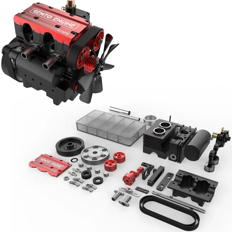 SEMTO ST-NF2 Engine 7cc SOHC Inline 2 Cylinders 4 Stroke Air Cooled Nitro Engine Model Kit - Build Your Own Engine that Works