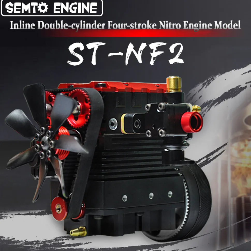 SEMTO ST-NF2 Engine 7cc SOHC Inline 2 Cylinders 4 Stroke Air Cooled Nitro Engine Model Kit - Build Your Own Engine that Works