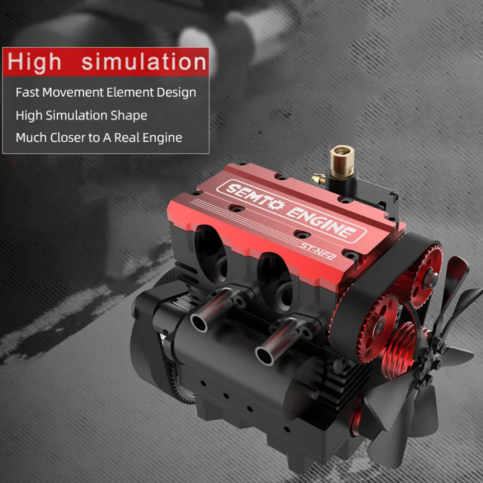 SEMTO ST-NF2 Engine 7cc SOHC Inline 2 Cylinders 4 Stroke Air Cooled Nitro Engine Model Kit - Build Your Own Engine that Works