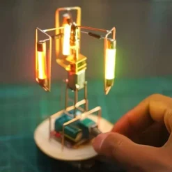 Solar Metal Wire Satellite Rotating LED Light Tower DIY Electronic Sculpture Soldering Kit for Home Desk Decor