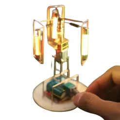 Solar Metal Wire Satellite Rotating LED Light Tower DIY Electronic Sculpture Soldering Kit for Home Desk Decor